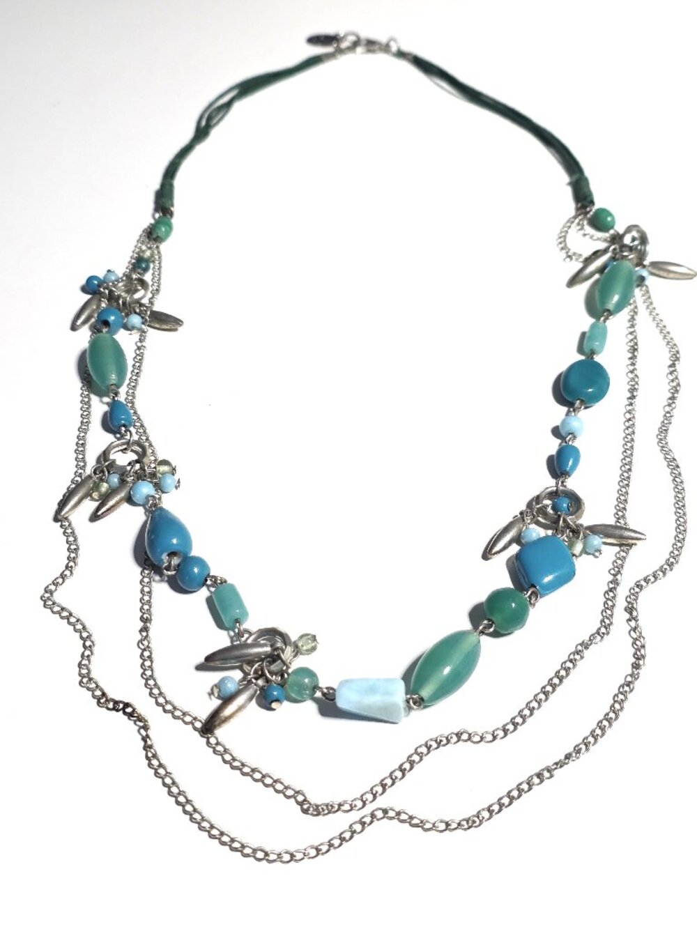 Caracol green, teal, silver-tone necklace